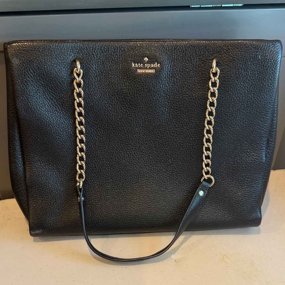 kate spade Black Leather Tote with Gold Chain Straps. LIKE NEW